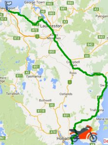 Bike trip map Devonport to Hobart