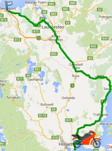 Bike trip map Devonport to Hobart 